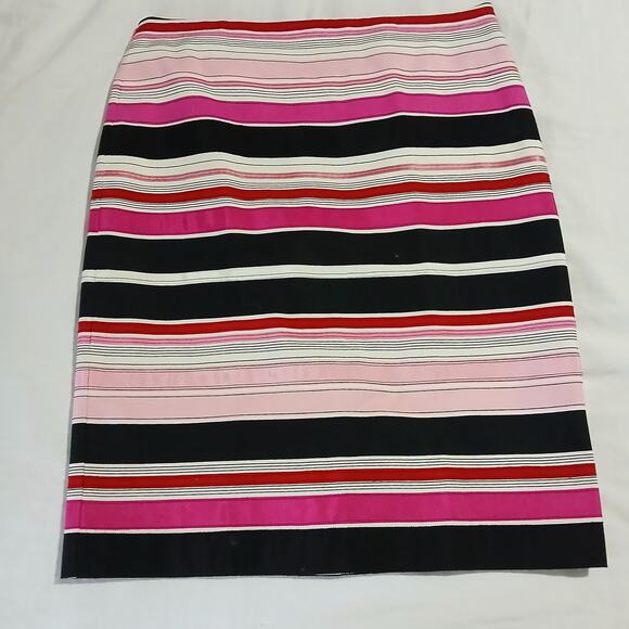 Talbots 8 knee length ribbon skirt cotton blend fully lined zip back pink/black - Picture 1 of 11